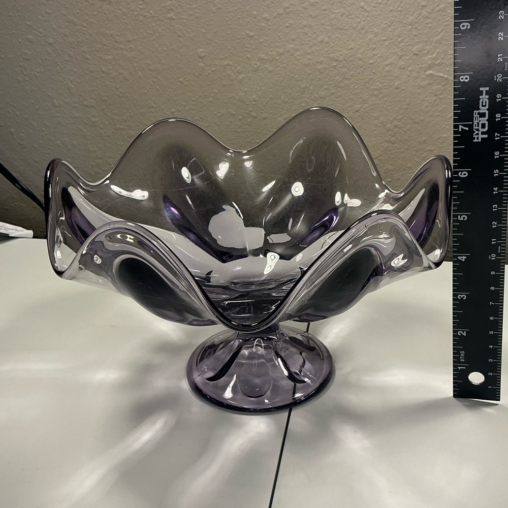 Viking Glass Epic 6 Petal Compote Pedestal Bowl, Amethyst/Purple - Picture 5 of 6